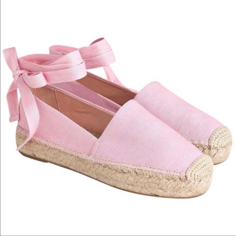 NWT J. Crew espadrille w/ ankle tie, beach shoe, summer dress shoe-(pink/purple)